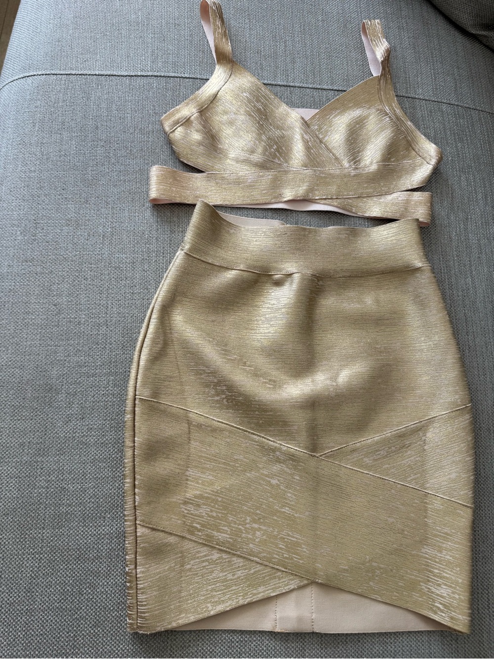 Gold Metallic Two-Piece Bodycon Dress